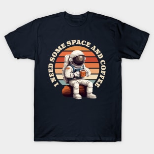 Astronaut Drinking Coffee Funny retro gift for space, astronomy, and coffee lovers T-Shirt